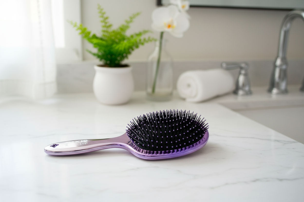 Pixie Pop Premium Detangling Brush - Metallic Silver & Purple