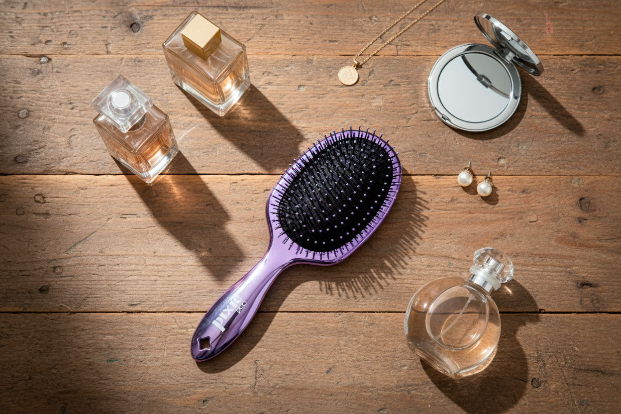 Pixie Pop Premium Detangling Brush - Metallic Silver & Purple
